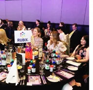 The RUBIX team at a long table for a company dinner