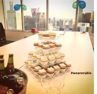 Cupcake tower in the RUBIX office overlooking the Melbourne skyline